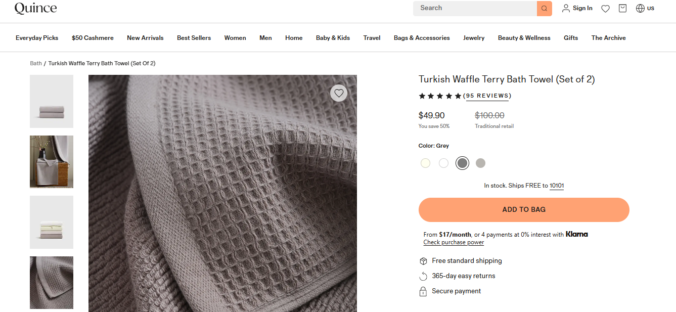Quince Organic Turkish Waffle Towel | Best Value